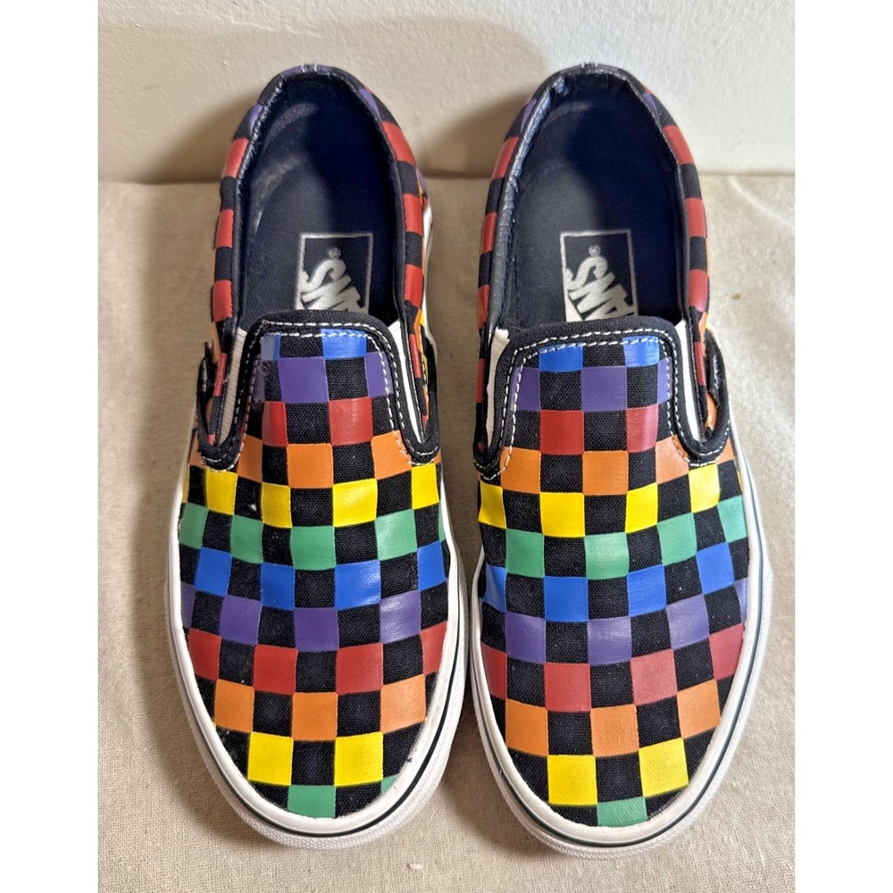 Vans "Off The Wall" Rainbow Checkered Skate Shoes Women 5.5 Men 4